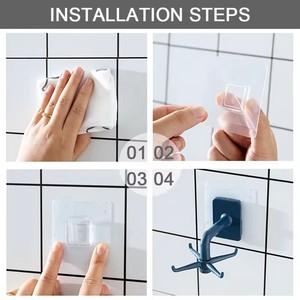 Utensilios de cocina montados en la pared no perforados, estante de almacenamiento con gancho de cocina giratorio de 360 grados - Product Image 5