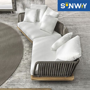 إطار خشبي فاخر حديث لجميع الأحوال الجوية أثاث فناء من خشب الساج والخشب الروطان طقم حديقة للاستخدام الخارجي لأريكة غرفة المعيشة - Product Image 3