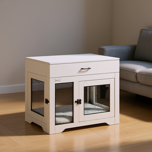 Table d'appoint PawHut pour chien, blanche, double porte, niche intérieure pour petits chiens, mobilier moderne pour animaux de compagnie - Product Image 2