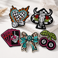 Patch brodé en tissu style rétro américain Gretel Billiard, motif poker, style cowboy, fleur, pour vêtements, patch décoratif