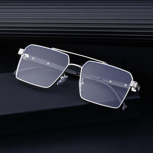 Lunettes de soleil rétro européennes et américaines en métal à double pont pour hommes, protection UV400, monture carrée, verres PC, monture noire, pour la conduite et la protection solaire - Product Image 3