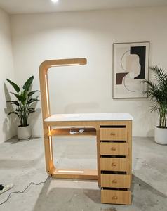 Vente directe d'usine de tables de salon de manucure, tables de salon de manucure en bois massif avec 5 tiroirs, y compris un aspirateur et une lumière LED. - Product Image 2