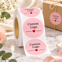 Autocollants ronds en forme de cœur rose personnalisés en gros, étiquettes autocollantes pour boîte cadeau, enveloppe et sac de shopping, étiquette personnalisée pour la fermeture