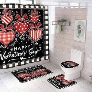 Ensemble d'accessoires de salle de bain 4 pièces pour la Saint-Valentin rideau de douche antidérapant couvercle de toilette tapis de bain décor à la maison stock de savon - Product Image 1