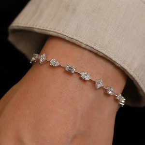Xinfly <b>Solid</b> 18K <b>Gold</b> Lab Grown Diamond Tennis Bracelet Set Marquise & Round AU750 Natural Diamond Commuter Fine Jewelry - Product Image 4