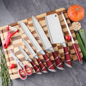 Juego de Cuchillos de Cocina Profesionales Kitchenbliss con Bloque, Hoja de Acero Inoxidable, Mango Rojo Hueco en Forma de Herradura, Tijeras, Juego de Cuchillos de Chef - Product Image 4