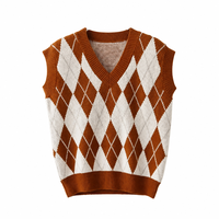 Gilet sans manches personnalisé pour femme, col en V, motif losanges, en mélange acrylique, style preppy, OEM, vente en gros, commande en gros, directement de l'usine