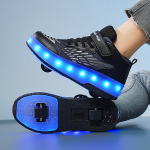 Chaussures à roulettes lumineuses pour enfants avec doubles roues, baskets rechargeables à tige synthétique pour les jeux en extérieur - Product Image 3