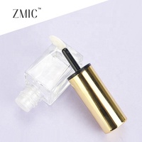 Tube de brillant à lèvres en verre transparent de 10 ml avec pinceau souple, flacon vide pour huile à lèvres liquide, baume à lèvres avec bouchon à vis doré