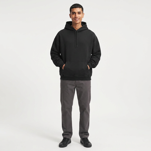 Custom Embossed Printed Solid Black Men's Hooded Sweatshirts with Fleece Material - Product Image 1