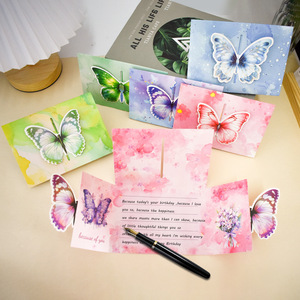 Carte de vœux pliable 3D colorée en forme de papillon, carte de remerciement, cadeaux OEM, carte en papier, carte de vœux - Product Image 1