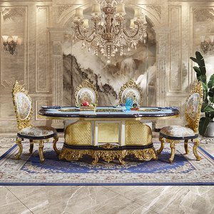 Ensemble <span class=keywords><strong>table</strong></span> et chaises de salle à manger en chêne massif de style français, sculpté et doré à la feuille, style turc et européen de luxe, multifonctionnel et assemblable - Product Image 2