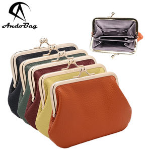 Porte-monnaie AndoBag pour femmes en cuir de vache véritable, porte-cartes décontracté, mini sac de rangement, petit portefeuille court avec fermeture à pression 1507 - Product Image 1