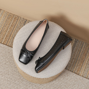 Ballerines plates Xuanhui grande taille 43 44, à bout carré, ajourées, respirantes, <span class=keywords><strong>marron</strong></span>, avec nœud, chaussures décontractées - Product Image 5