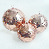 Boule disco personnalisée en verre doré, rouge et vert, grande taille, avec anneau de suspension, idéale pour décorations de mariage, anniversaire et Nouvel An