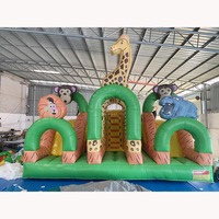 Grand toboggan gonflable commercial extérieur en PVC à double glissière, château gonflable, aire de jeux pour enfants, toboggan sec gonflable sur le thème des animaux