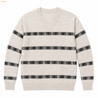Pull rayé pour homme, style rétro preppy, col en V, tricoté, OEM ODM, motif personnalisé, approvisionnement en gros