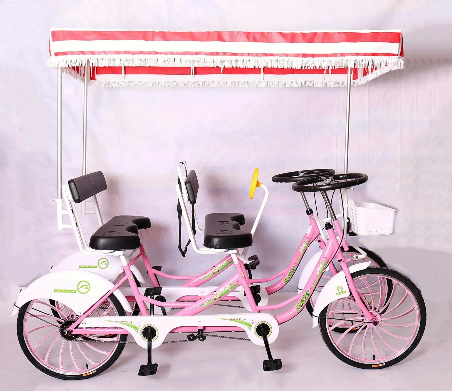 2024 popular New style Leisure tandem four wheel sightseeing bicycle surrey bike Pedal Bike