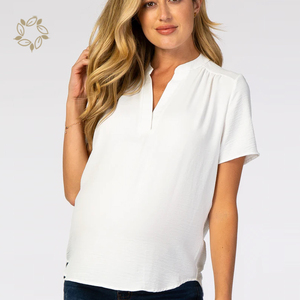 Chemisier de grossesse à manches courtes, col en v, t-shirt de grossesse en <span class=keywords><strong>coton</strong></span> biologique, Top d'allaitement, <span class=keywords><strong>Blouse</strong></span> de maternité en lin - Product Image 2