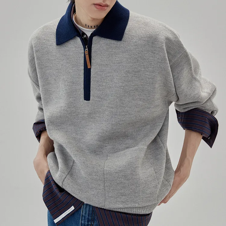 Maglione Jacquard personalizzato con collo a Polo per gli uomini a manica lunga Casual maglione lavorato a maglia invernale Anti-Pilling 7gg