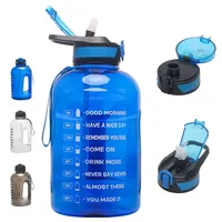 Grande bouteille d'eau motivante avec marqueur de temps, bidon d'eau sport de 74 oz (2200 ml) en PETG givré avec couvercle à paille