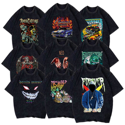 Camisetas de lavado ácido para hombre 100% algodón de peso pesado con logotipo personalizado, camisetas de lavado ácido gráficas con impresión digital de cuello redondo para hombre - Product Image 2