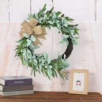 Guirlande Artificielle Moderne Faite à la Main de Haute Qualité en Feuilles d'Olivier en Forme d'Oreille de Mouton, en Plastique, Non Lumineuse, 43cm, Quatre Saisons, pour Porte et Mur