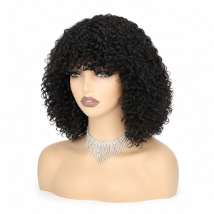 Letsfly $53 14inch <b>Bob</b> Human Hair <b>Wig</b> 280% Density Pixie Curly With Bang <b>Wig</b> 14inch Machine Non Lace Wholesale Factory 250gram - Product Image 2