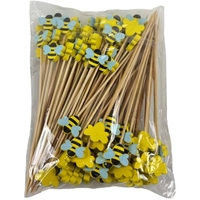 100 pièces jaune abeille bambou brochette 12cm mignon dessin animé fruits plateau fourchette Snack bâton fête des enfants