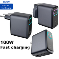 Pengisi Daya USB C GaN 100W dengan Layar Digital AI Cerdas, 3 Port PD, Adaptor Pengisian Cepat untuk Laptop, Ponsel, Tablet, Jam Tangan