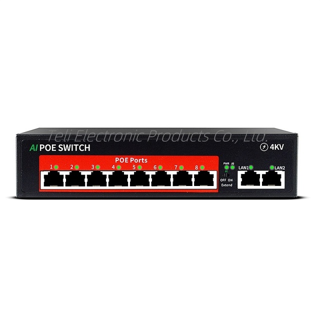 POE Switch 100 MB 10 Port POE10/100M 8 Channel High Power 48V Standard POE Camera Power Supply Network Switch