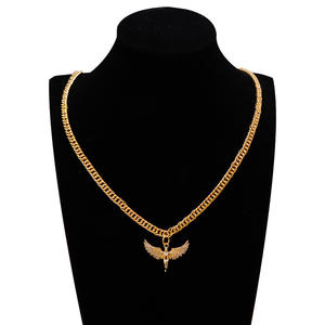 Collier pendentif aile d'ange rétro haut de gamme en or, style hip-hop, bijoux unisexe, chaîne en alliage de zinc, cadeau pour hommes et femmes - Product Image 6