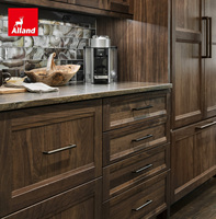 Armoires de cuisine sur mesure Alland de style américain, en noyer noir massif, bord biseauté, couleur foncée, luxe léger
