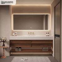 Buildgres Meuble-lavabo élégant de 60 pouces avec lavabo double Meuble-lavabo de salle de bain brillant