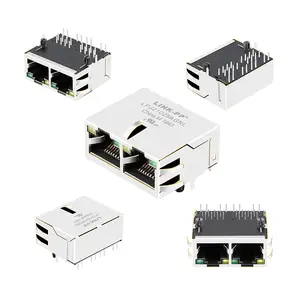 10p8c 8p8c Ethernet Multi-port 1x2 1x4 2x4 Port Rj45 Network Socket Connector With Magnetic