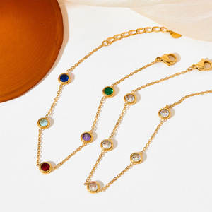 Collar con colgante <span class=keywords><strong>de</strong></span> circón redondo Multicolor a la moda, collar <span class=keywords><strong>de</strong></span> gargantillas <span class=keywords><strong>de</strong></span> acero inoxidable chapado en <span class=keywords><strong>oro</strong></span> sin deslustre - Product Image 5