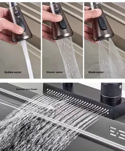 Grifo de Cocina Moderno de Acero Inoxidable <span class=keywords><strong>con</strong></span> un Solo Orificio y una Sola Manija, <span class=keywords><strong>con</strong></span> Cascada y Rociador Extraíble, en Oferta - Product Image 6