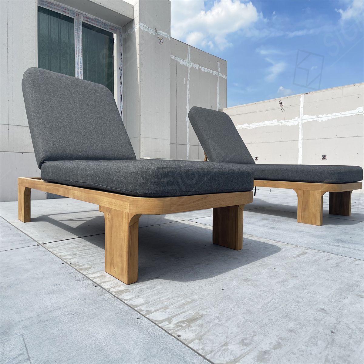 Factory Patio Teak Outdoor Furniture Modern Chaise Garden Furniture Luxury Solid Wooden Beach Sun Lounger
