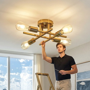 Modern Gold Plated Brass <b>Ceiling</b> Lamp 4 Bulb Polished Chandelier Home Decoration <b>Light</b> Fixture - Product Image 1