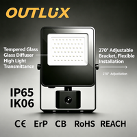 Projecteur LED extérieur étanche IP65 de 10W à 50W avec capteur pour jardin, vente directe d'usine