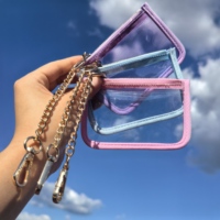 Dompet Mini Lucu 10 Warna Grosir Pabrik, Tempat Kartu untuk Anak Laki-laki dan Perempuan, Warna Jelly Cerah, Dompet Koin PVC Vinyl Transparan dengan Gantungan Kunci
