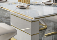 Ensemble de table et 6 chaises de salle à manger de style moderne et luxueux avec plateau en pierre/marbre, hauteur réglable pour la salle à manger à domicile
