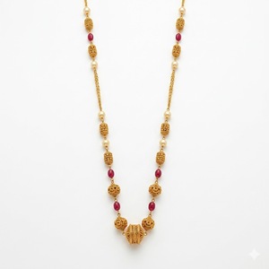 Antique 925 Silver Mala <b>Necklace</b> with Red Beads and Pearls Long Chain <b>Statement</b> Jewelry for Women Party and Wedding Wear - Product Image 6
