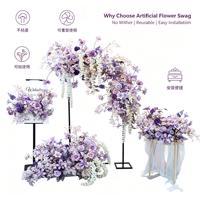 Kit floral artificiel mixte série violette, arrangement de roses assorties pour décoration de toile de fond de mariage et de cérémonie