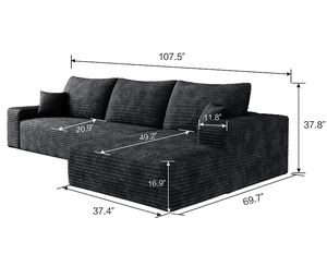 Modern L-Shape Compressed Corduroy Fabric <b>Sofa</b> Set for Apartment Hotel Villa Living Room Chaise-Modular Eco-Friendly <b>Memory</b> <b>Foam</b> - Product Image 4