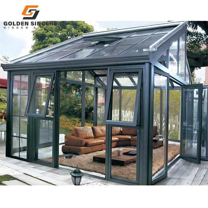 Custom Modern Design Glass Aluminum Sunroom Slant Roof Soundproof Sliding Open Style Waterproof Feature Villa House