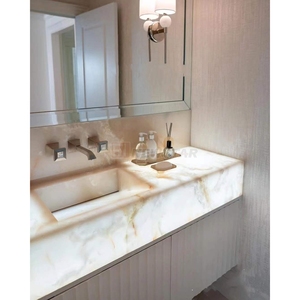 Newstar Personnalisé Naturel Salle De Bains Rétro-Éclairé Cristal Blanc <span class=keywords><strong>Cristallo</strong></span> Quartzite Pierre Translucide Vanité Évier Lavabo - Product Image 3