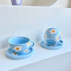 <span class=keywords><strong>Madou</strong></span> Internet Celebrity's Taza de cerámica retro pintada a mano Naranja Púrpura Tulipán Tablero de ajedrez Mariposa Flores Regalo de negocios - Product Image 6