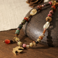 Collier fantaisie coloré en laiton plaqué or 18 carats avec perles en pierre naturelle faites à la main, breloques oiseaux, cadeau pour femme