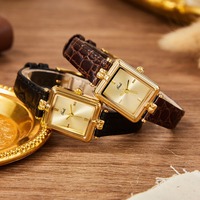 Montre pour femme GEDI, design rétro, cadran carré rectangulaire doré, quartz, décontractée, bracelet en cuir marron, étanche, montre tendance, Relogio